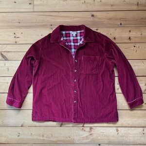 LL Bean Corduroy Shacket Button Up Jacket Flannel Lined Burgundy Red XL